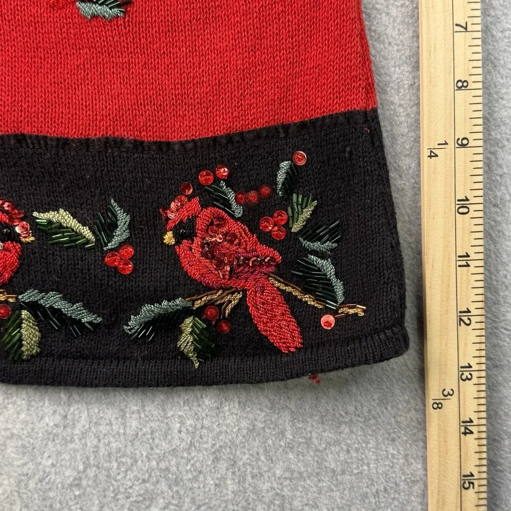 Vintage Tiara International Christmas Sweater Cardinal Birds Beaded Red‎ M